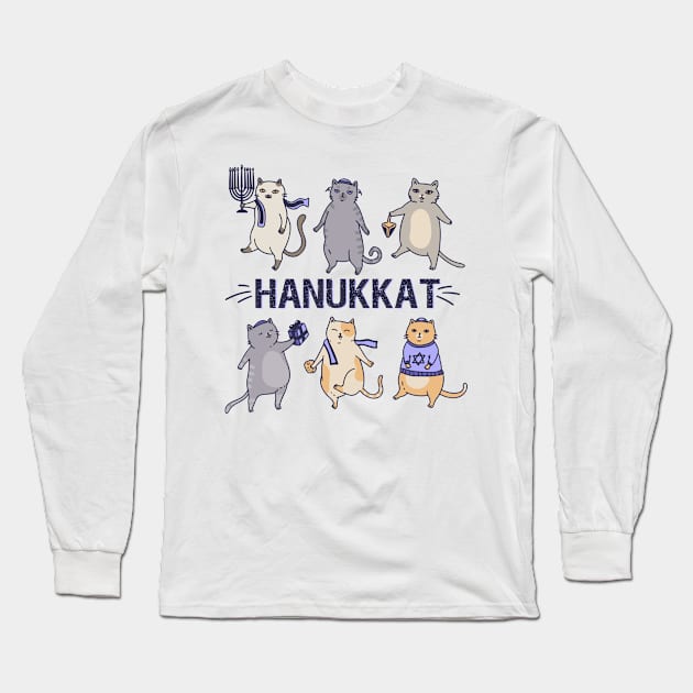 Hanukkat Hanukkah Meowzel Tov Long Sleeve T-Shirt by JanaeLarson